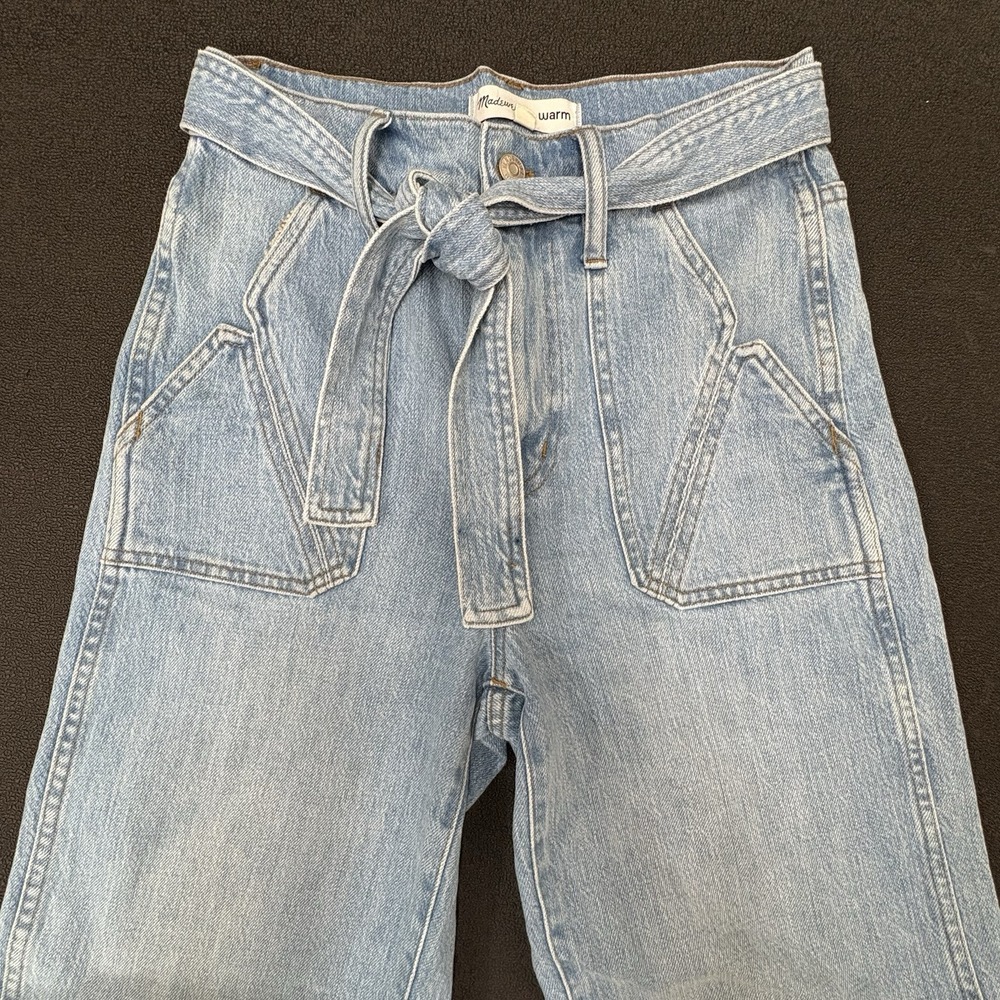 Madewell Light Wash Womens Jeans Denim Wide Leg Size 26 Pockets Belt High Waist